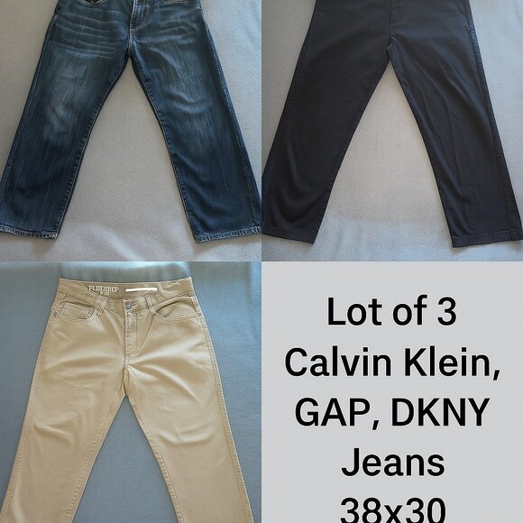 Lot of 3 Men’s Pants 38x30 GAP Jeans, Calvin Klein Black, DKNY Khaki‎ Bundle - Picture 1 of 16